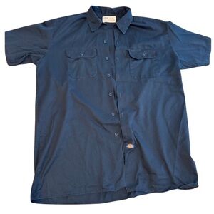 Vintage Dickies Men's Navy Short Sleeve Workwear Button Down Shirt XL- Tall #2